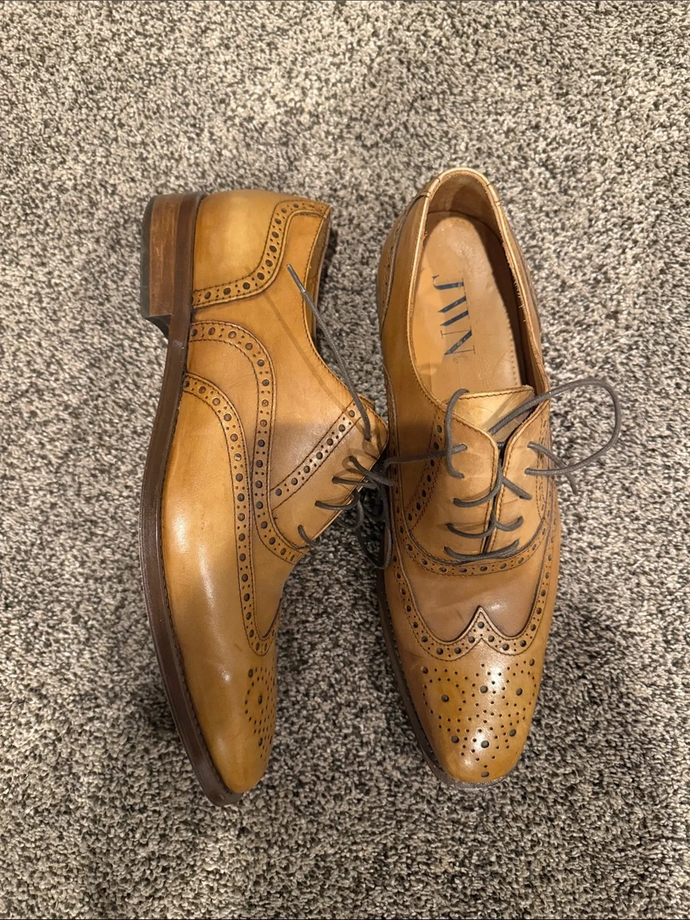 Men's Tan Leather Brogue Oxfords - Classic Lace-Up Dress Shoes